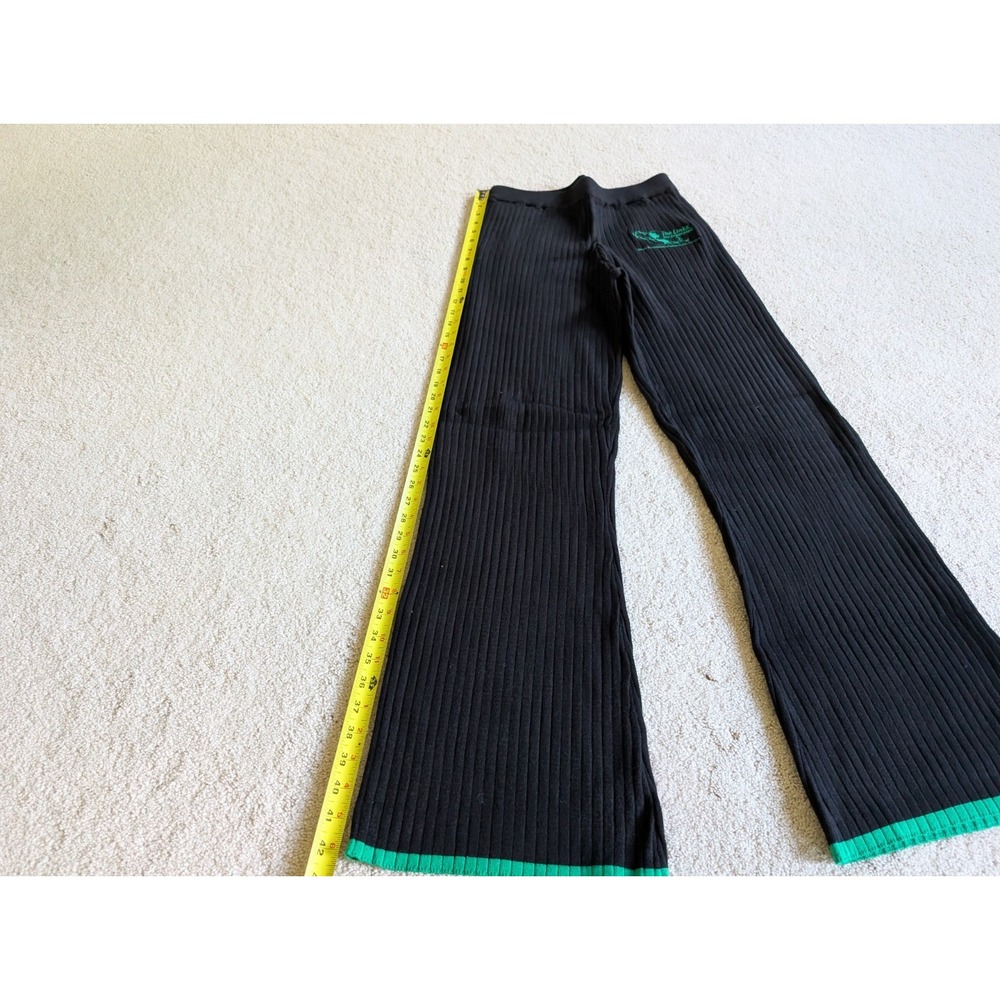 The Links Incorporated Black Ribbed Knit Sweatpants XL Green Trim Flare Pants - Picture 3 of 7